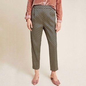 NWOT by Anthropologie Larkin Jacquard Tapered Pull On Trouser Black Gold Print
